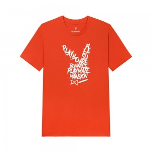 Playboy Graffiti Rabbit Head Orange T-shirt Heren Oranje | PLBY-593236