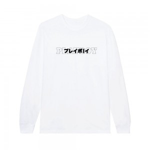 Playboy Japanese Masthead Long Sleeve T-shirt Heren Wit | PLBY-593155