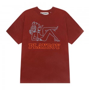 Playboy Late Night T-shirt Heren Donkerrood | PLBY-593242