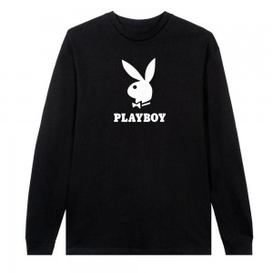 Playboy Logo Long Sleeve T-shirt Heren Zwart | PLBY-593148