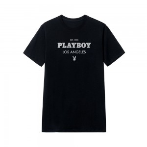 Playboy Los Angeles T-shirt Heren Zwart | PLBY-593141