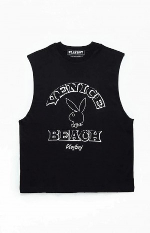 Playboy PB VENICE BEACH MUSCLE T-shirt Heren Zwart | PLBY-593134