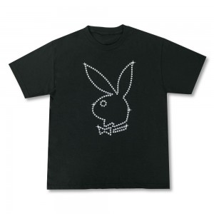 Playboy Rabbit Head Beads T-shirt Heren Zwart | PLBY-593197