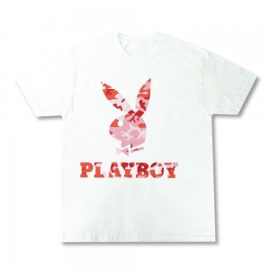 Playboy Rabbit Head Camo T-shirt Heren Roze Camo | PLBY-593194