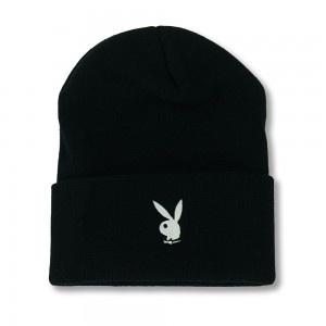 Playboy Rabbit Head Cuffed Knit Beanie Hoeden Heren Zwart | PLBY-592939