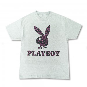 Playboy Rabbit Head Paisley T-shirt Heren Grijs | PLBY-593131