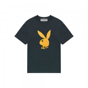 Playboy Rabbit Head Sleeve T-shirt Heren Zwart | PLBY-593227