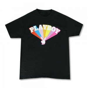 Playboy Rainbow Rays T-shirt Heren Gekleurd Zwart | PLBY-593119