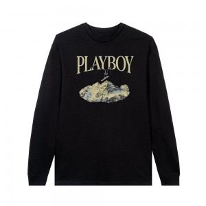 Playboy Ski Long Sleeve feat. Holly Cook from Girls of Winter 1984 T-shirt Heren Zwart | PLBY-593176