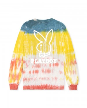 Playboy Tie-Dye Logo Long Sleeve T-shirt Heren | PLBY-593262