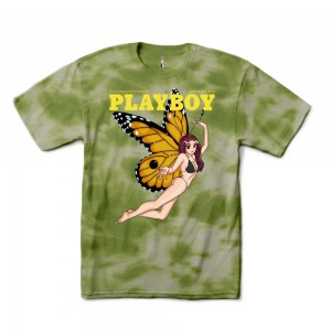 Playboy Tokyo Club Butterfly Tie-Dye T-shirt Heren Groen | PLBY-593203