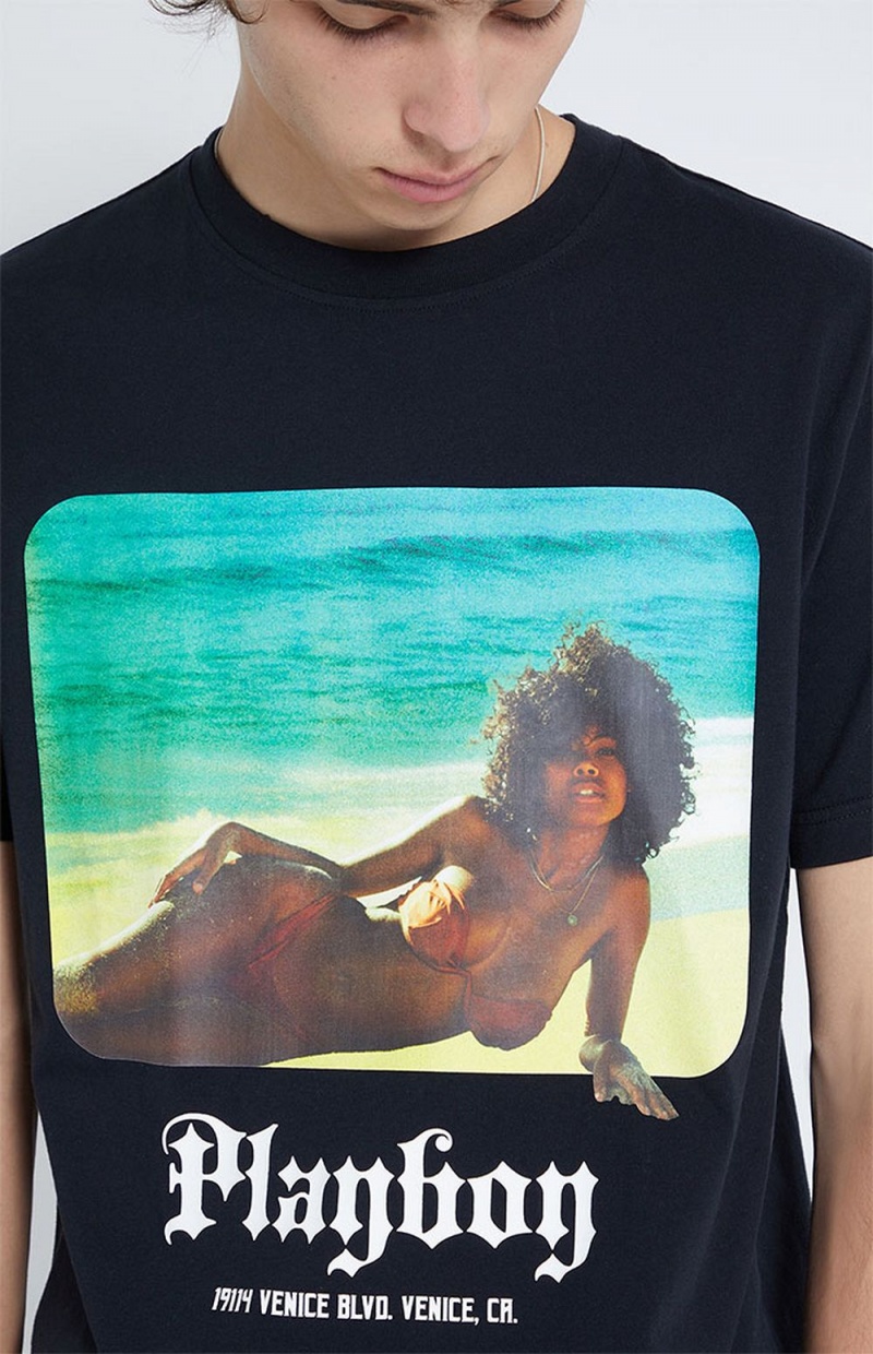 Playboy Beachfront T-shirt Heren Zwart | PLBY-593271