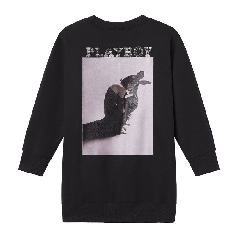 Playboy Bright Bunny Denim Sweatshirt Dames Zwart | PLBY-592866