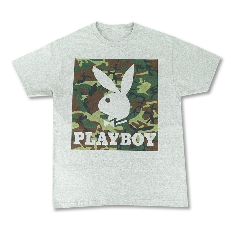 Playboy Camo Box T-shirt Heren Camo Grijs | PLBY-593192