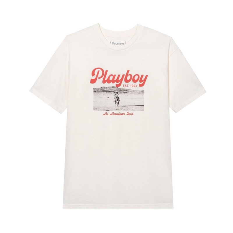 Playboy Desperado American Icon T-shirt Heren Wit | PLBY-593171