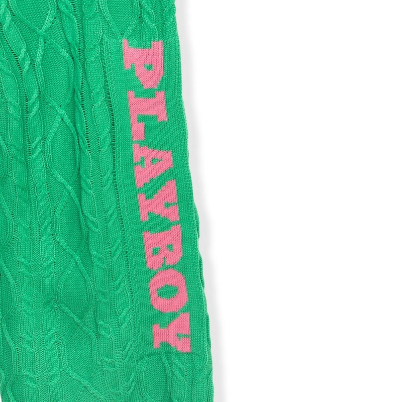 Playboy Fluffy Knit Legging Broek Dames Groen | PLBY-592813