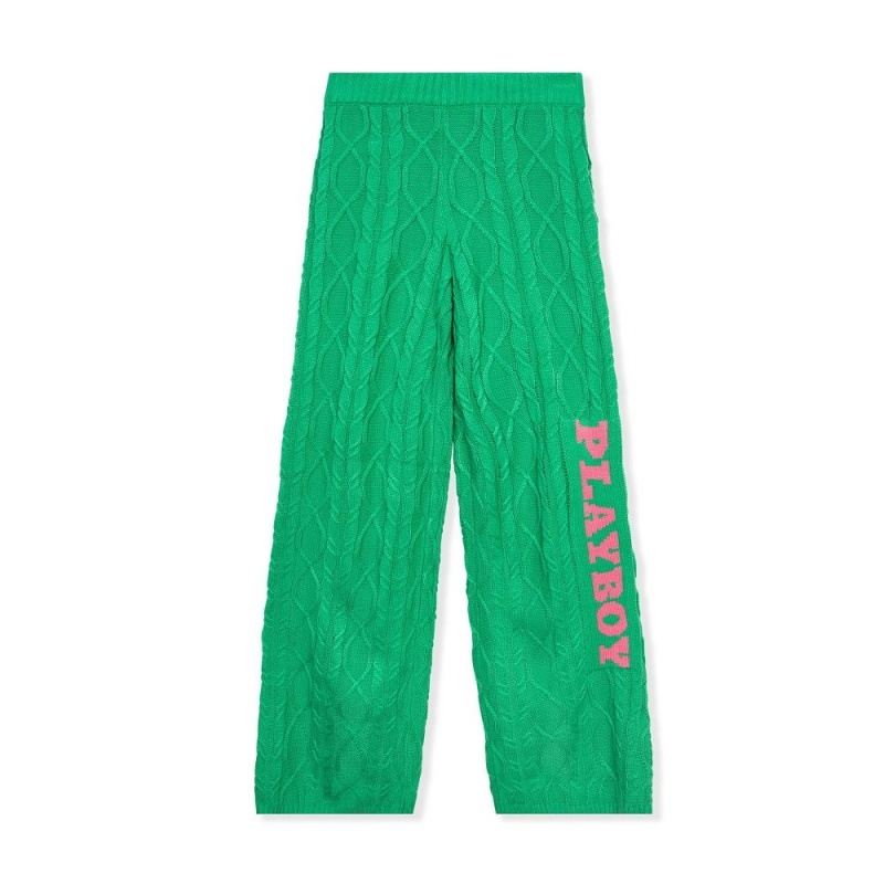 Playboy Fluffy Knit Legging Broek Dames Groen | PLBY-592813