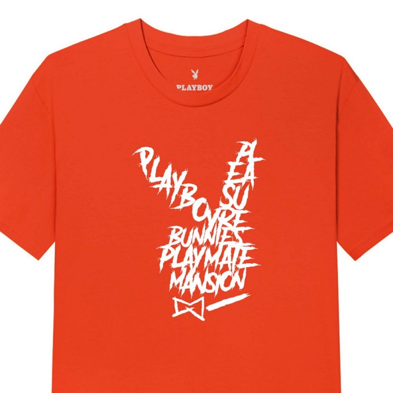 Playboy Graffiti Rabbit Head Orange T-shirt Heren Oranje | PLBY-593236