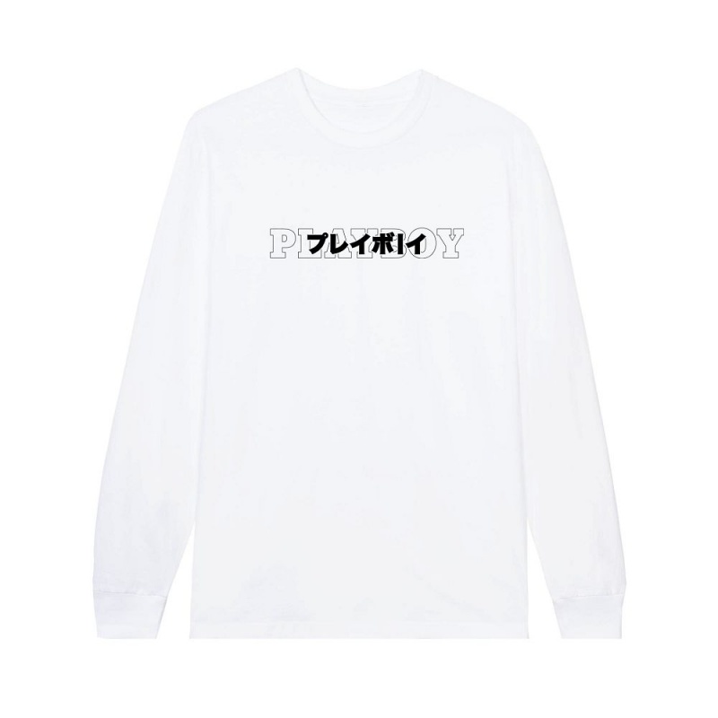 Playboy Japanese Masthead Long Sleeve T-shirt Heren Wit | PLBY-593155