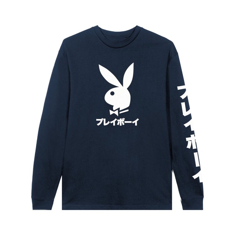 Playboy Japanese Rabbit Head Long Sleeve T-shirt Heren Zwart | PLBY-593184