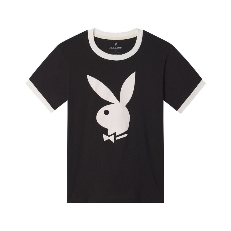 Playboy Klassieke Ringer T-shirt Heren Zwart | PLBY-593186