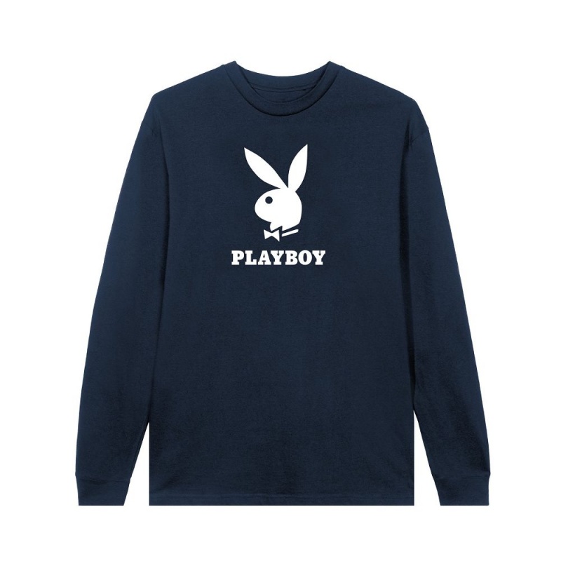 Playboy Logo Long Sleeve T-shirt Heren Zwart | PLBY-593148