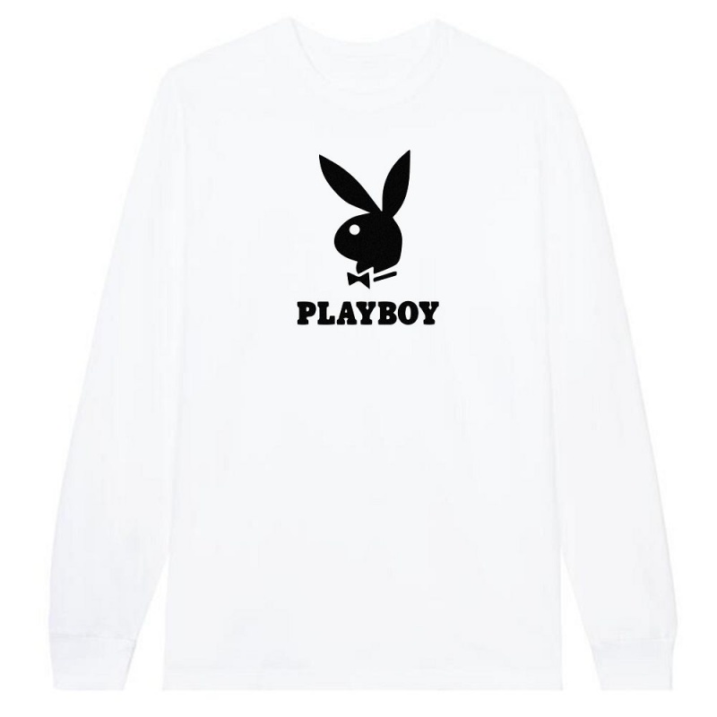 Playboy Logo Long Sleeve T-shirt Heren Zwart | PLBY-593148