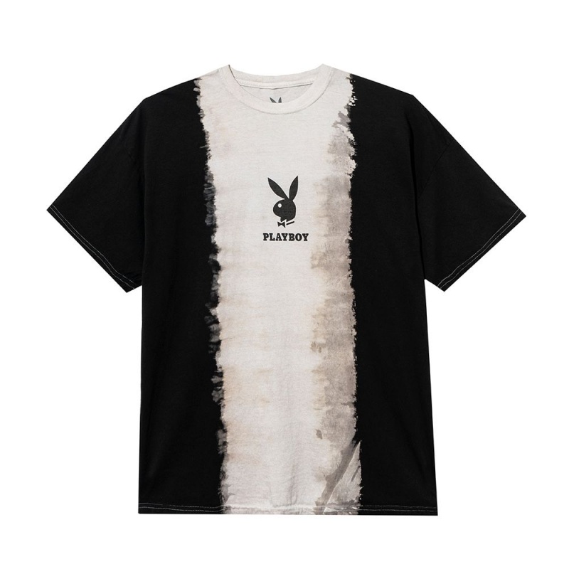 Playboy Logo Vertical Tie-Dye T-shirt Heren Blauw | PLBY-593185