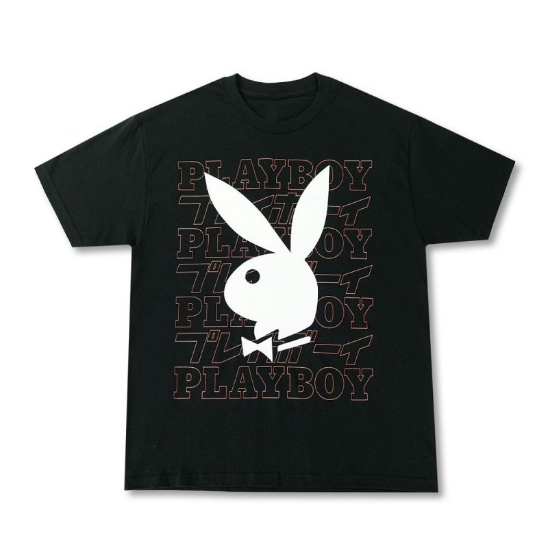 Playboy Masthead Kanji T-shirt Heren Zwart | PLBY-593193