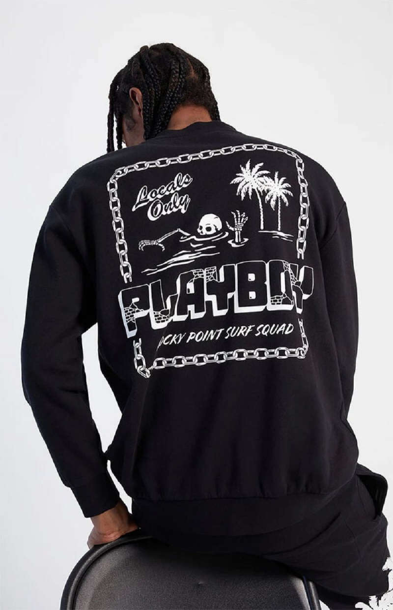 Playboy PB Rocky Point Sweatshirt Heren Zwart | PLBY-593018