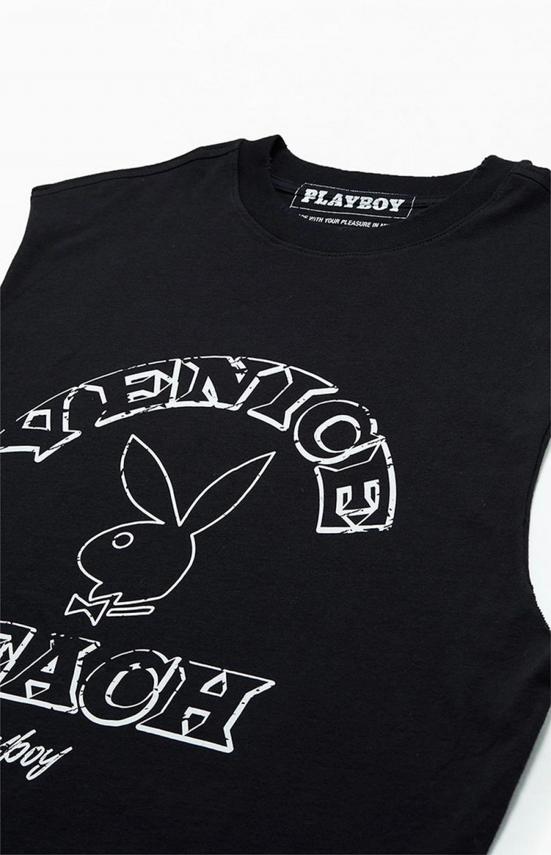 Playboy PB VENICE BEACH MUSCLE T-shirt Heren Zwart | PLBY-593134