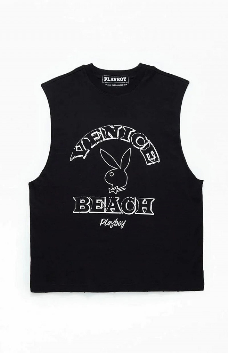 Playboy PB VENICE BEACH MUSCLE T-shirt Heren Zwart | PLBY-593134