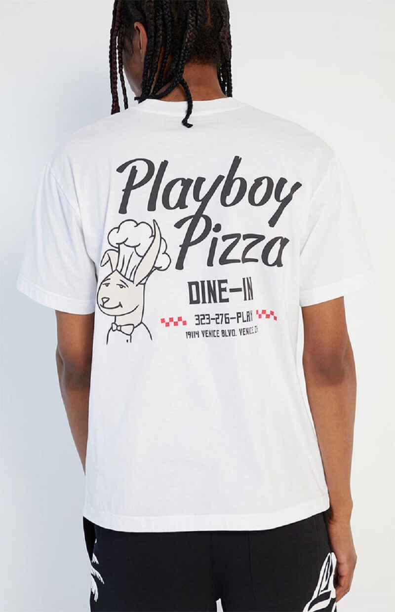 Playboy Pizza T-shirt Heren Wit | PLBY-593127