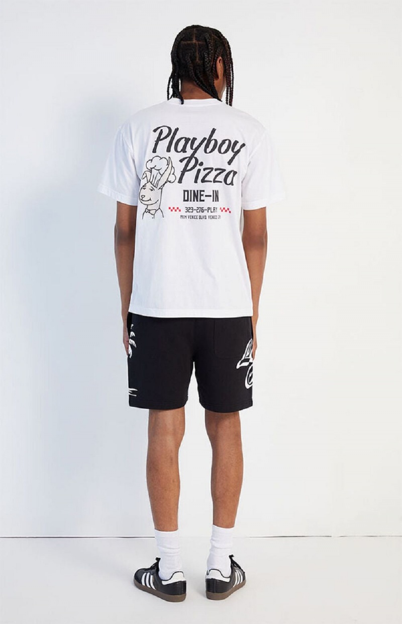 Playboy Pizza T-shirt Heren Wit | PLBY-593127