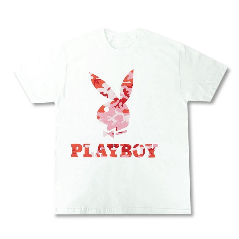 Playboy Rabbit Head Camo T-shirt Heren Roze Camo | PLBY-593194