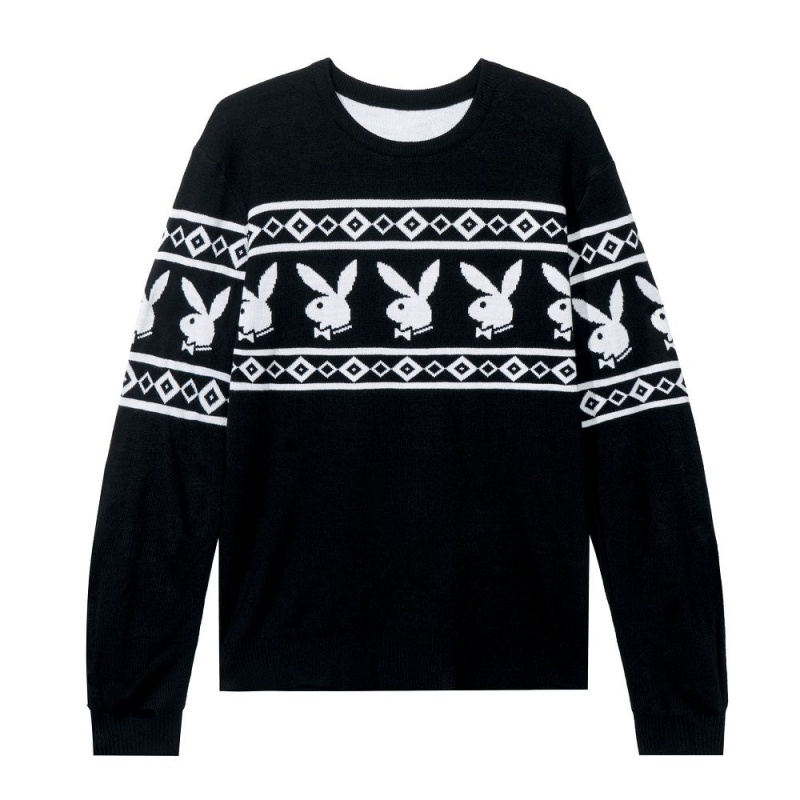 Playboy Rabbit Head Knit Sweatshirt Heren Zwart | PLBY-593062