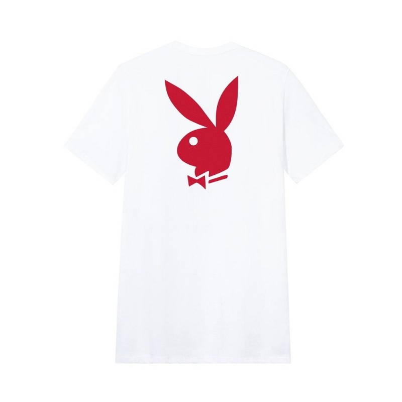 Playboy Rabbit Head Logo T-shirt Heren Wit Zwart | PLBY-593144