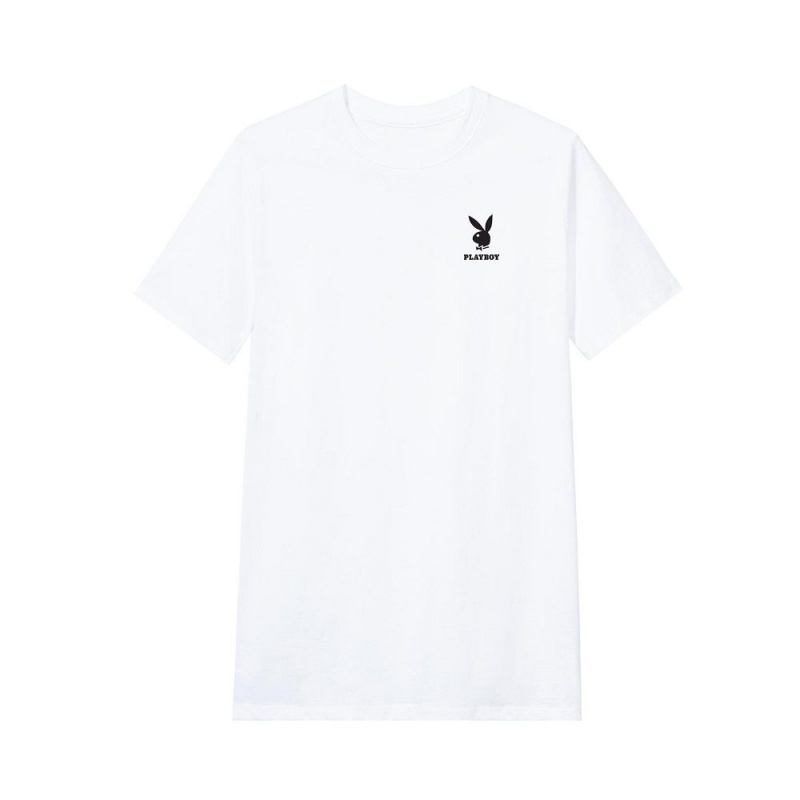 Playboy Rabbit Head Logo T-shirt Heren Wit Zwart | PLBY-593144