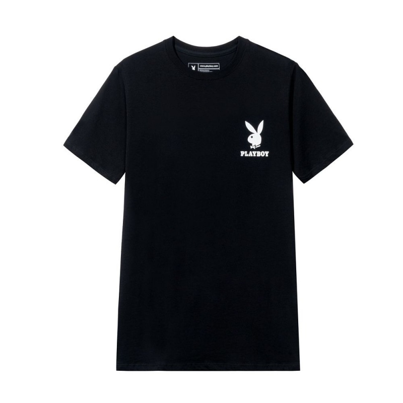 Playboy Rabbit Head Logo T-shirt Heren Wit Zwart | PLBY-593144