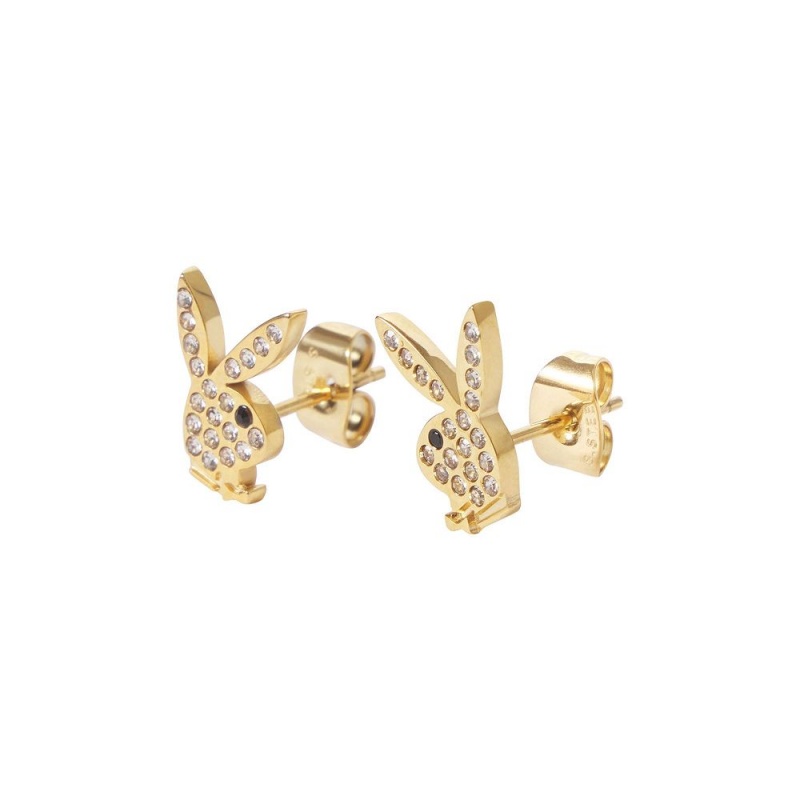 Playboy Rabbit Head Pave Stud Earrings Sieraden Dames Roze Goud | PLBY-592623