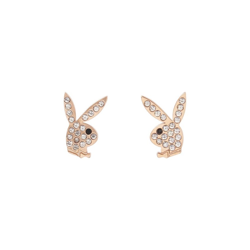 Playboy Rabbit Head Pave Stud Earrings Sieraden Dames Roze Goud | PLBY-592623