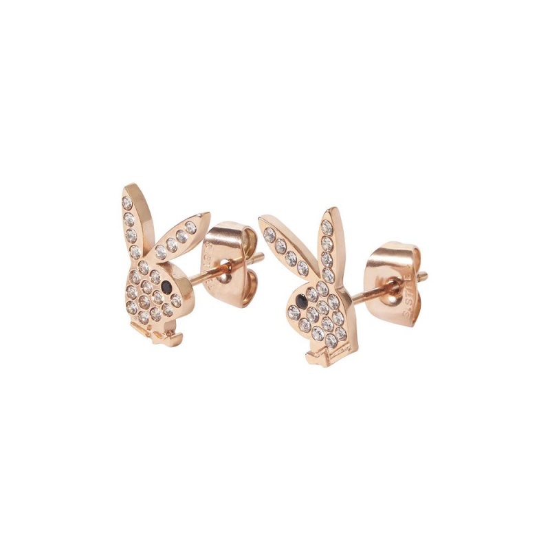 Playboy Rabbit Head Pave Stud Earrings Sieraden Dames Roze Goud | PLBY-592623