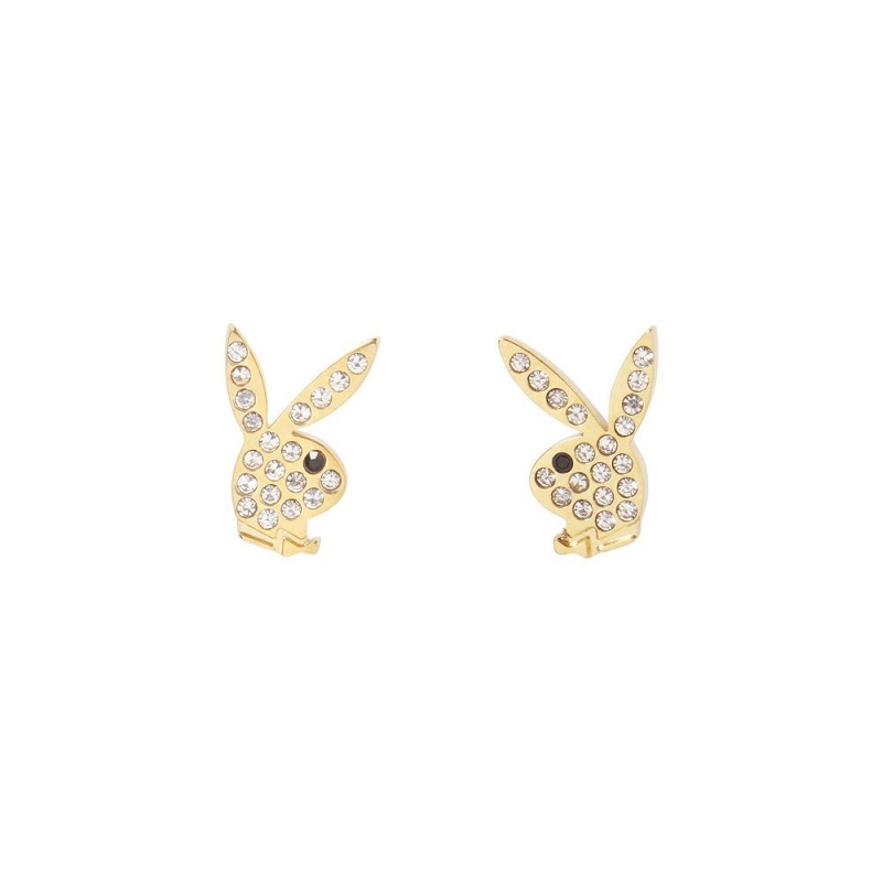 Playboy Rabbit Head Pave Stud Earrings Sieraden Dames Roze Goud | PLBY-592623