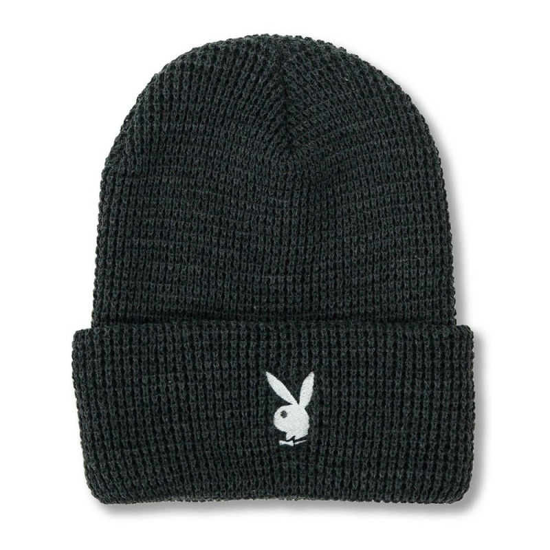 Playboy Rabbit Head Waffle Cuffed Beanie Hoeden Dames Zwart | PLBY-592631