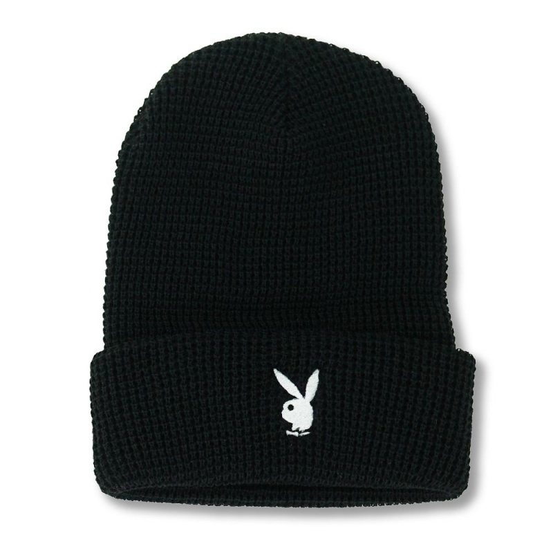 Playboy Rabbit Head Waffle Cuffed Beanie Hoeden Dames Zwart | PLBY-592631