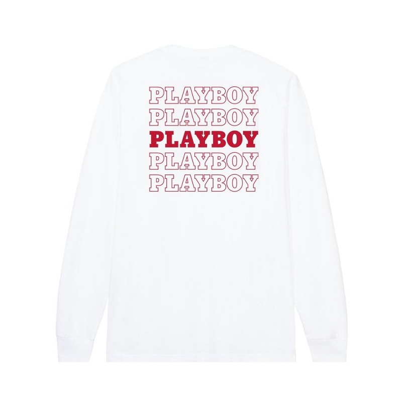 Playboy Repeating Masthead Long Sleeve T-shirt Heren Zwart | PLBY-593149