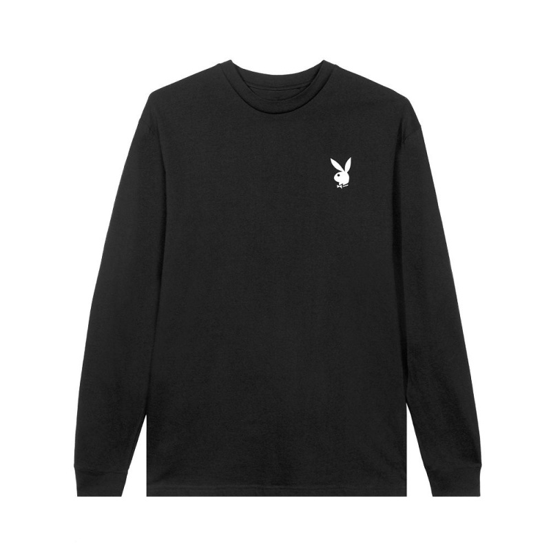 Playboy Repeating Masthead Long Sleeve T-shirt Heren Zwart | PLBY-593149