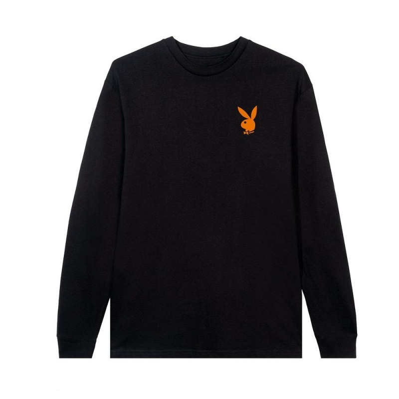 Playboy Repeating Masthead Long Sleeve T-shirt Heren Zwart | PLBY-593149