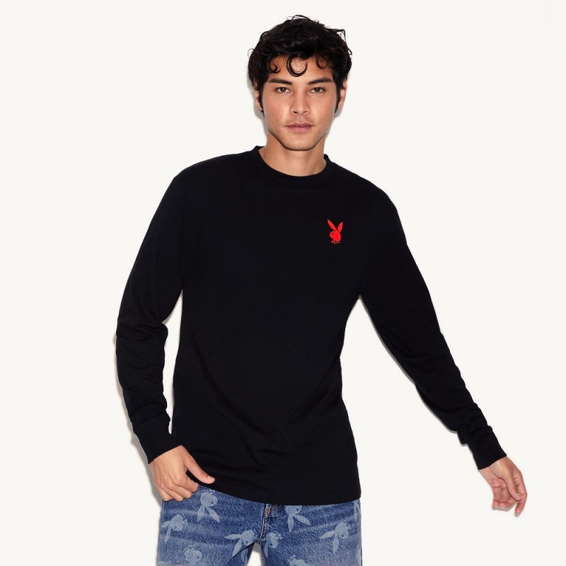 Playboy Repeating Masthead Long Sleeve T-shirt Heren Zwart | PLBY-593149