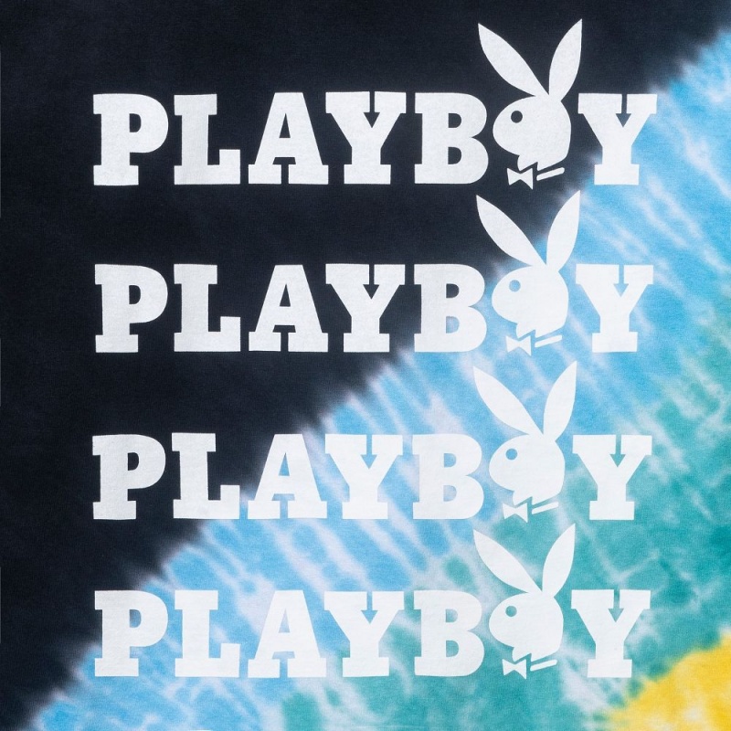 Playboy Repeating Masthead Tie-Dye T-shirt Heren Blauw | PLBY-593276